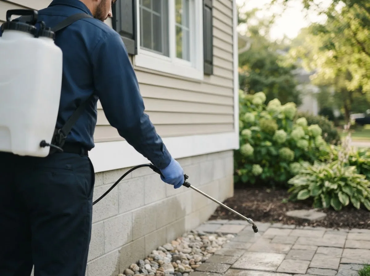 Pest control technician inspecting a home in Merchantville, NJ